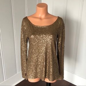 J Crew Glimmer Long Sleeve Gold Sequin Top S